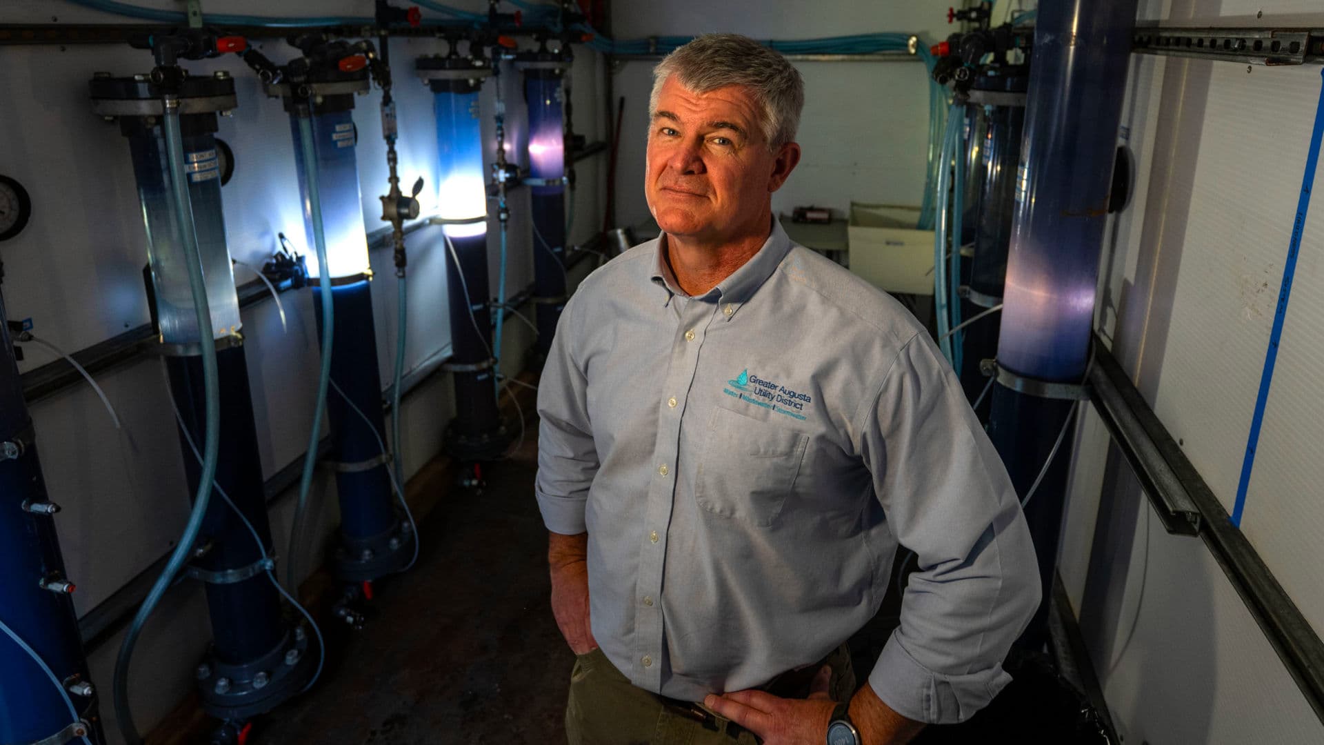 Brian Tarbuck, general manager of the Greater Augusta Utility District, at a test site for PFAS treatment in Augusta, Maine this January. 